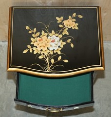 DECORATIVE CHINESE CHINOISERIE GEISHA GIRLS LACQUER SIDE CABINET SOAPSTONE