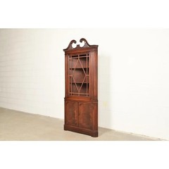 Baker Furniture Style Georgian Flame Mahogany Corner Cabinet, Circa 1940s