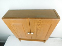 Wall Mount Vanity Medicine Storage Cabinet 2 Door Towel Rack Oak Finish Cupboard
