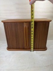 Vintage Mid Century Eppco Enterprises Teak Tambour Slide Door Wall Mount Cabinet