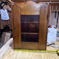 Antique Oak Wall Hanging Cabinet Cupboard w/ Key Lock 3 Shelf Primitive
