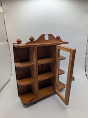 Small Vintage Wooden Curio Wall Mount Knik Knak Cabinet With Door