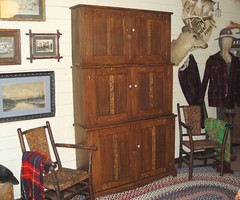 19th c. Butternut Grain Decorated 3 Piece Stacked, Graduating Cabinet