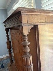 Antique English Jacobean Carved Oak Bar Cabinet, Circa 1920s