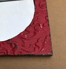 Decorative Salvaged Tin Ceiling 20″ x 23″ Red Metal Tin Oval Mirror Old 1861-23B