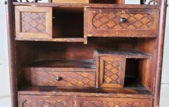Antique 19th C. Japanese Parquetry Wood ‘Shadona’ Etagere Display Shelf Drawers