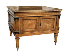 Vintage French Walnut & Burl Wood Side Cabinet Table w/ Brass Accents