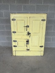 N. SNELLENBURG & CO. PHILADELPHIA ANTIQUE OAK PAINTED ICE BOX