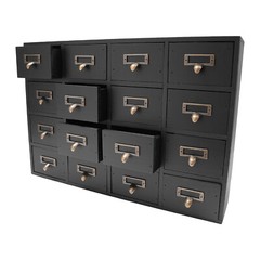 Card Catalog Desk Drawer Organizer – Wooden Storage Box With 16 Drawers – Home