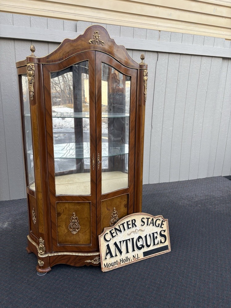 67340 Louis XV Inlaid Curio Cabinet with Bronze Ormalu