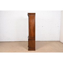 Drexel Heritage Georgian Carved Mahogany Lighted Breakfront Bookcase Cabinet