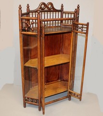 Antique Oak Hanging Corner Curio Cabinet Stick and Ball