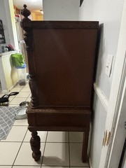 Antique Brown Carved Wood Cabinet, 2 Raised Panel Doors & 2 Drawers 40x24x58