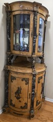 Egyptian Antique Golden Birdseye Maple Ormolu Covered Corner Cabinet