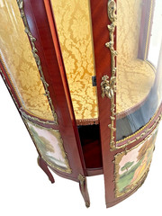 Vintage French Curio China Cabinet Vitrine Demilune Lighted locking curved glass