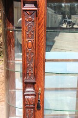 Victorian Heavily Carved Tiger Oak Bow Front China Display Cabinet Horner Flint