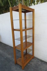 Hollywood Regency Bamboo Rattan Glass Shelving Display Cabinet Bookshelf 5830