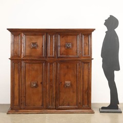Ancient Cupboard Double Étagère Early XVII Century Walnut Paneled Doors