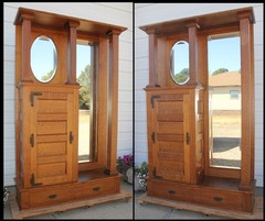 Huge Antique Tiger Oak Arts & Crafts Clothier Cabinet Armoire Entry Hall Bedroom