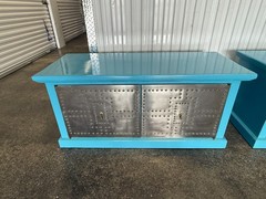 Pair 1970’s Turquoise Cabinets W Studded Steel Doors