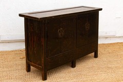Antique Black Lacquer Chinoiserie Buffet Cabinet, Asian Lacquer Cabinet