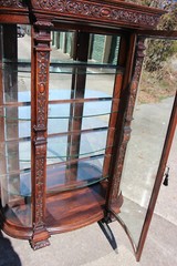 Victorian Heavily Carved Tiger Oak Bow Front China Display Cabinet Horner Flint