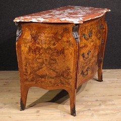 Lombard commode dresser 3 drawers inlaid Louis XV style marble 20th century