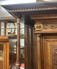 Antique French Henri II Carved Walnut Wine Liquor Display Hall Cabinet 70″H