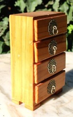 Mini Pine Wooden Vintage Storage Cabinet Chest Four Drawers-Brass Handles