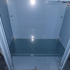 Vintage Baby Blue Curio Cabinet 3 Glass Shelves Two Drawers And A BottomStorage