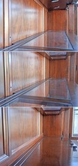 Vintage Old Ethan Allen Birch Wooden Curio Cabinet Hutch Breakfront Bubble Glass