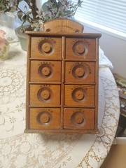 Antique Vintage 8-Drawer Wood Wall Hanging Spice Cabinet