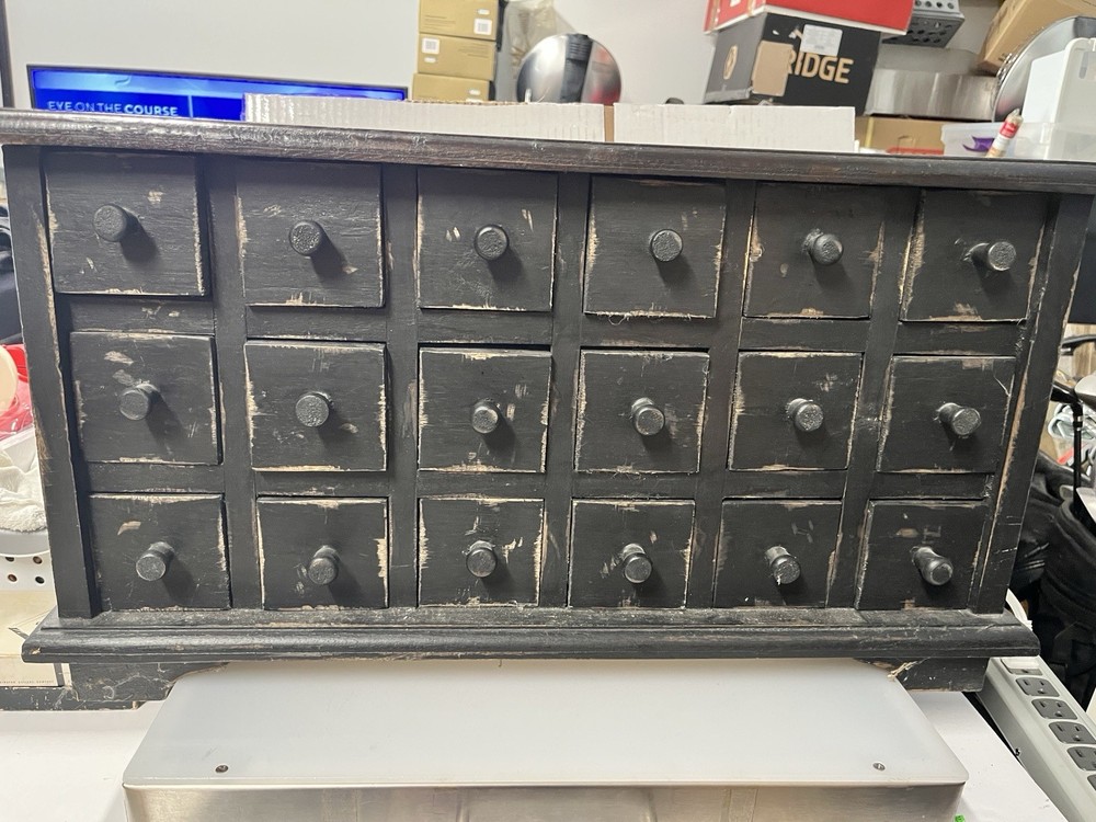 Vintage Style Apothecary Cabinet 18 Drawer Black Distressed Storage Chest 12×25