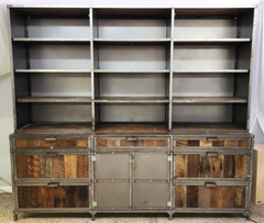 Industrial Credenza w/ Hutch Reclaimed Wood Welded High End Brutalist 96″ TALL!