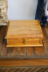 Antique apothecary specimen cabinet hardware parts bin wood drawer dental VTG