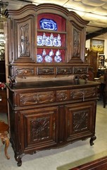 Antique Country French Hand Carved Solid Walnut Vassilier Buffet Cupboard C1870