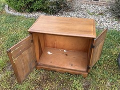 Brown Wood Freestanding Cabinet 2 Doors 2 Drawers Raised Panel Metal Pulls