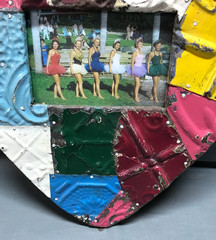 VTG Salvage Tin Ceiling 16″ Patchwork Metal Heart 4X6 Picture Frame Old 1657-25B