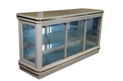Hollywood Regency Off White Illuminated Display Cabinet Console Showcase Curio