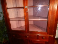 Antique Corner Cupboard Cabinet Walnut Divided Glass Door