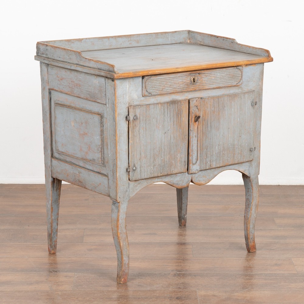 Original Blue Painted Small Cabinet or Nightstand, Sweden circa 1860-80