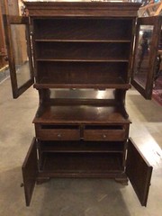 Antique Child’s Hutch / Cupboard With Glass Doors And Mirror