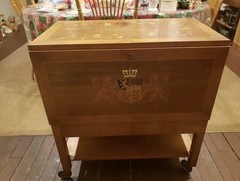 Antique Wooden Bar Cabinet with Glass Door, Carvings, Drawer, and Shelf