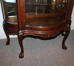 Antique Oak Serpentine Glass Curio China Cabinet