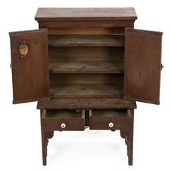 Antique early 20th c Childs childrens Wood Step back Kitchen Cupboard