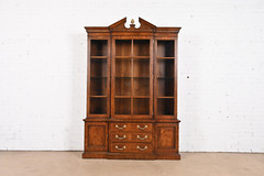 Henredon Georgian Carved Mahogany Lighted Breakfront Bookcase Cabinet