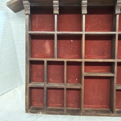 VTG Wooden House Wall Curio Miniature Display Cabinet Red Velvet 25Cubbies