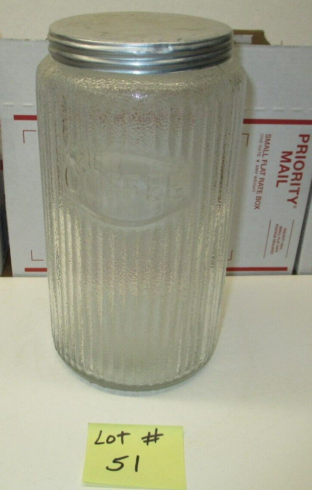 HOOSIER CABINET ORIGINAL COFFEE SPICE JAR EMBOSS COFFEE LETTERS LOT # 51