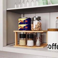 Bamboo Corner Shelf,2 Tier Plate Organizer for Cabinet and 1 Pc, Natural