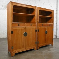 Pair Baker Far East Collection Michael Taylor Natural Elmwood Colonnade Cabinets